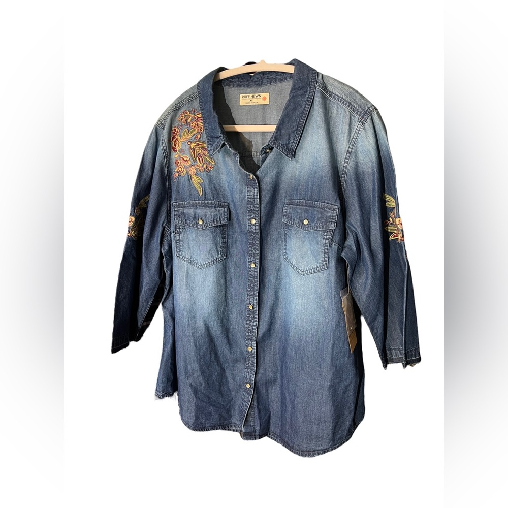Ruff Hewn Embroidered Pearl Button Jean Shirt